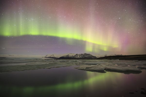 Northern lights, Jokulsarlon Glacier Lagoon, Iceland