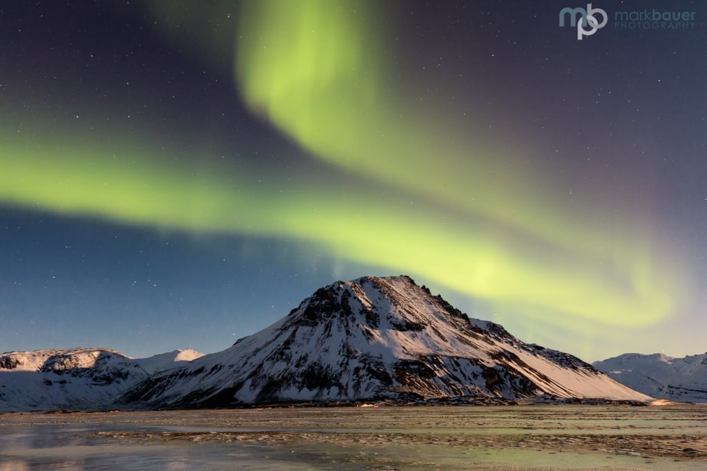 Northern lights near Eystrahorn, Iceland